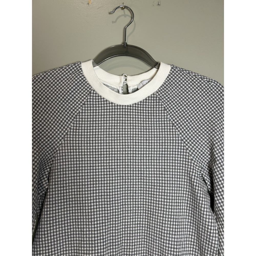 PEARL by Lela Rose XS Grey and White Gingham Crewneck Pullover Long Sleeve Top - Picture 4 of 12
